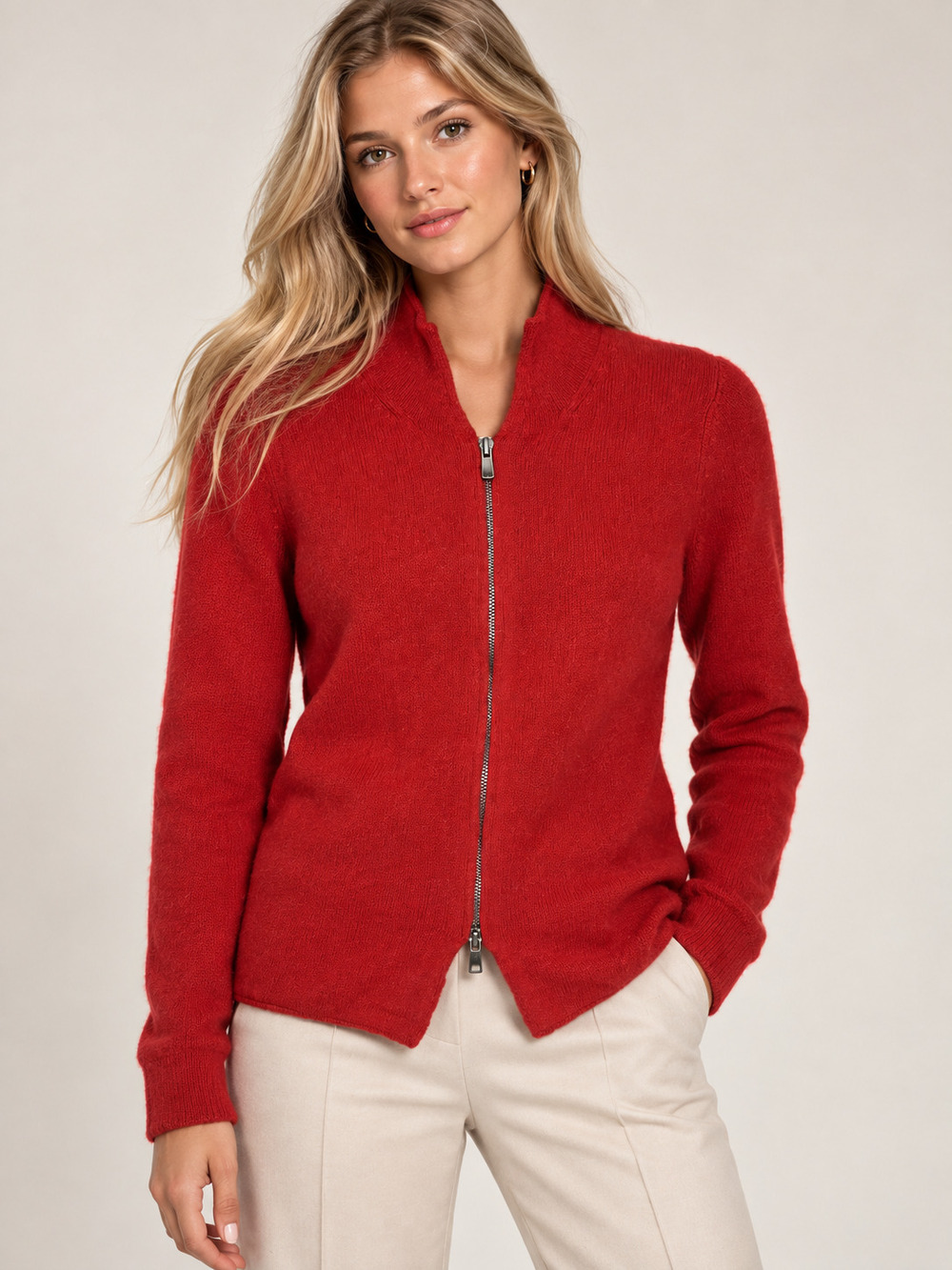 Christopher Fischer Zip Cardigan Red Cashmere M #A6491